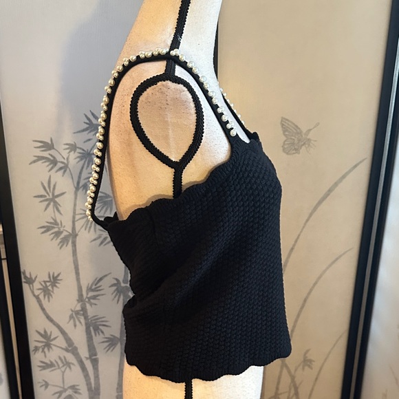 Aqua Black Scallop Knit Camisole with Pearl Straps - Picture 3 of 9